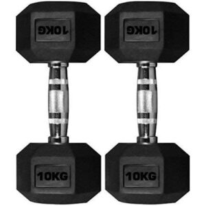 Hexagon Rubber Coated Pure Iron Fixed Weight Lifting Dumbbell Pair Of 10kg